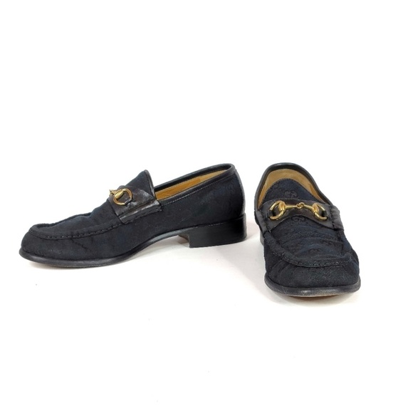 Gucci Vintage Canvas and Black Leather Horsebit Women’s Loafers - Picture 2 of 10